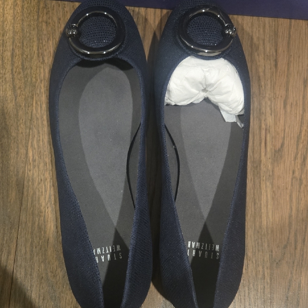 Stuart Weitzman Dark Blue Flats with Buckle Detail - Picture 2 of 4